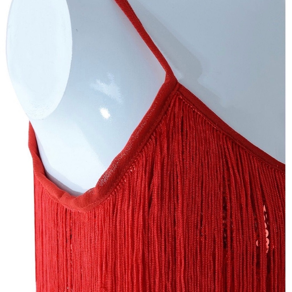 Anna-Kaci Asymmetrical Red Fringe Dress - Picture 4 of 5